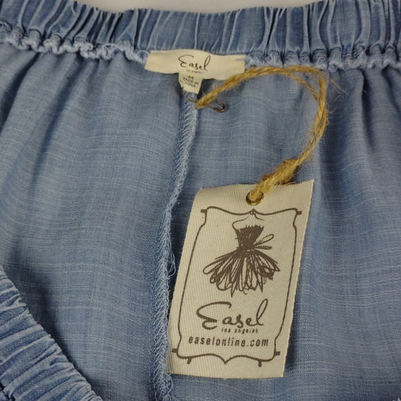 Easel Womens Washed Blue Off-Shoulder Embroidered Tunic Dress. - Picture 10 of 14